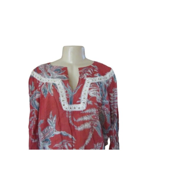 New w Tags, Loft XS Red Floral Lace Cotton Peasant Style Blouse - Picture 2 of 6